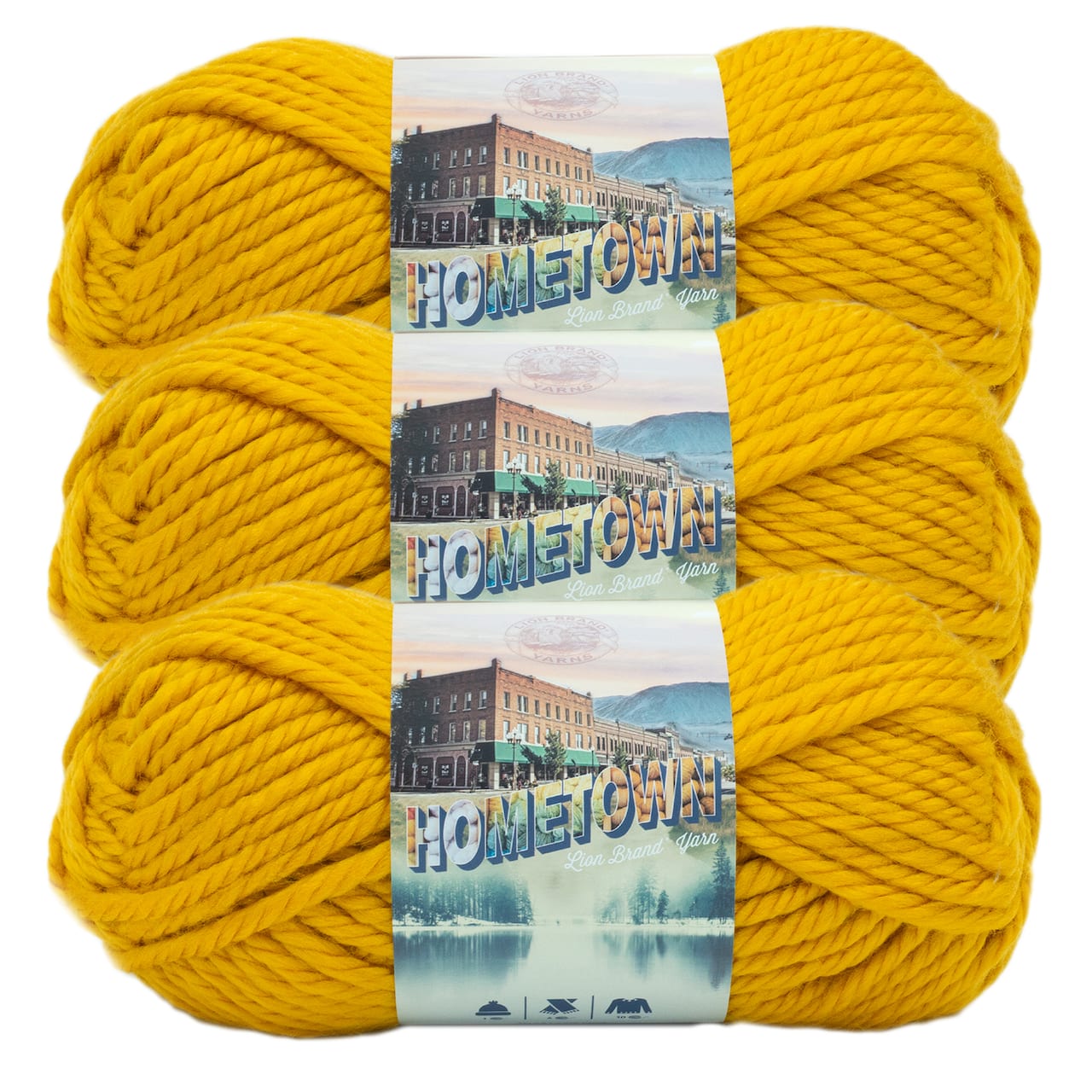 (3-pack) Lion Brand Yarn 135-159 Hometown Yarn, Madison Mustard - Yellow
